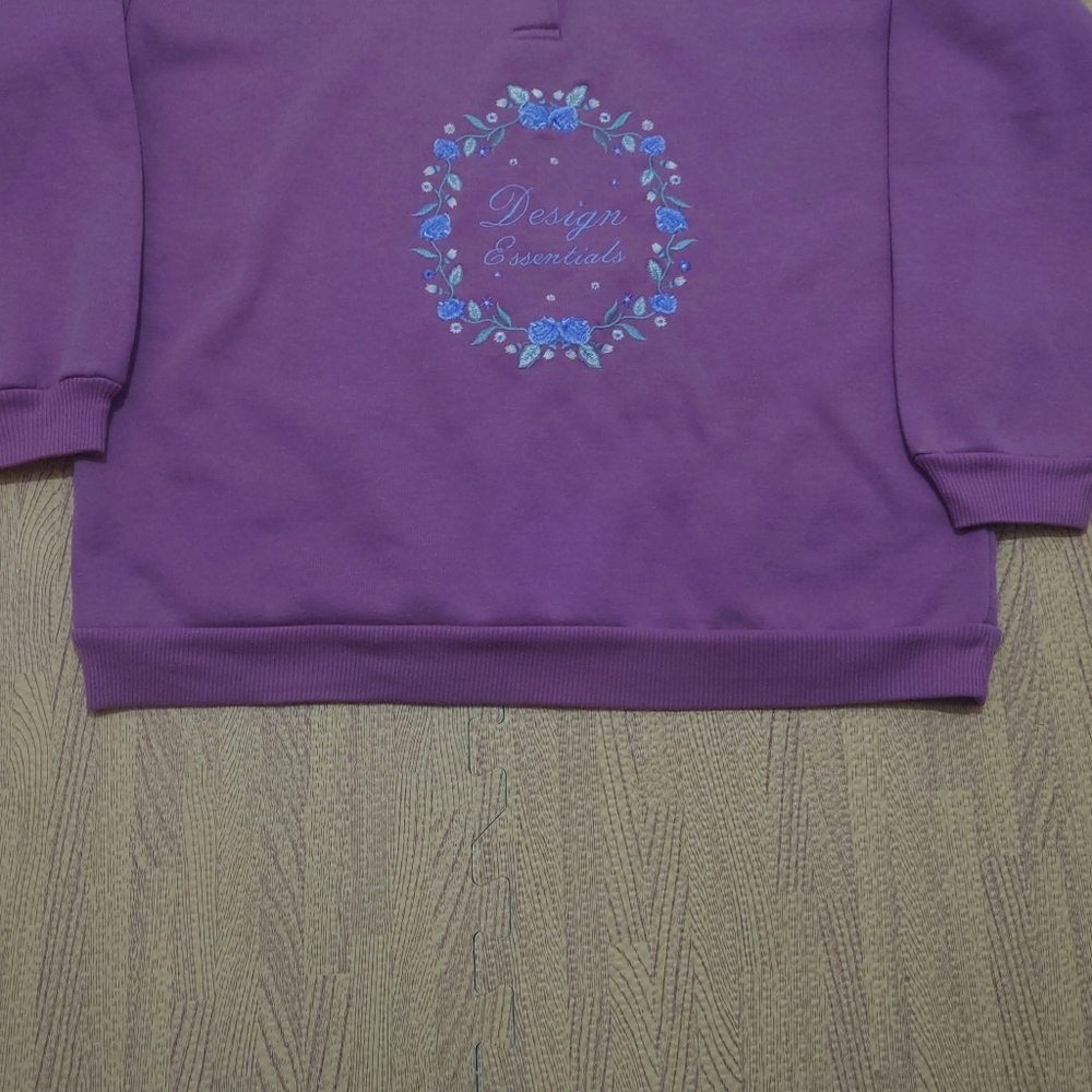 Vintage 80s Sweatshirt Jumper Women's Small Pink Embroidered Cottagecore Floral - Picture 5 of 12
